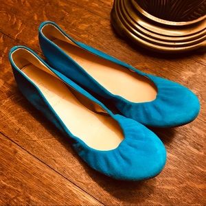 J.Crew Blue Suede Shoes Flats Leather Italy
